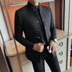 Estilo chinês gola alta terno jaqueta para homens de alta qualidade dos homens fino ajuste casual vestido de casamento social casaco roupas masculinas