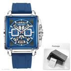 MEGIR-Relógio de quartzo quadrado masculino, moda, impermeável, luminoso, cronógrafo, data, azul, Silicone Strap, esporte, 2233