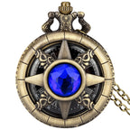 Exquisite Emerald-Green Stone Bronze Case Quartz Pocket Watch, Simples Dial Branco Cadeia Relógio, Colar Pingente para Homens e Mulheres