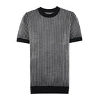 Outono novo xadrez tripulação pescoço casual manga curta camiseta de alta qualidade camisola de malha topos streetwear social casual camiseta