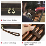 Caso de viagem de charuto de couro genuíno da família de contato titular masculino com cortador mais leve bolso umidificador caixa acessórios charuto presente conjunto
