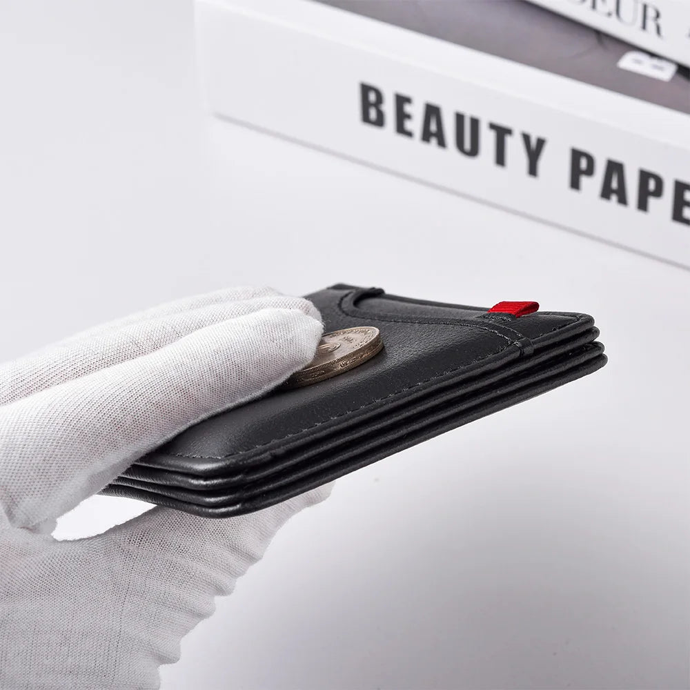 Mini carteira curta ultrafina para homens com cartão de identificação, slot para cartão bancário e janela fotográfica, carteira casual de negócios para homens jovens