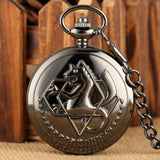Vintage preto fullmetal alchemist relógio de bolso quartzo steampunk popular edward elric colar corrente fãs cosplay anime relógios
