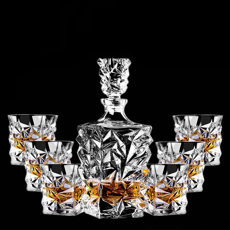 Garrafa De Vinho De Vidro De Cristal + Copos, Vinho Decanter, Uísque, Liqour Pourer, Home Bar, Vodka Beer Bottle Jar, JR, 7Pcs Set