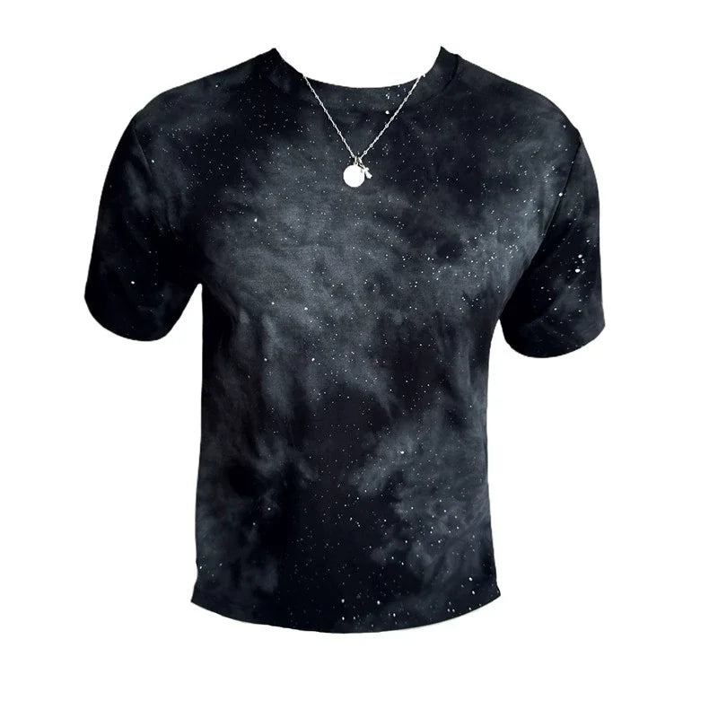 Camiseta espumante com gola em O masculina, alta qualidade, ajuste fino, elástica, manga curta, coreano casual, tops sociais, camiseta de verão