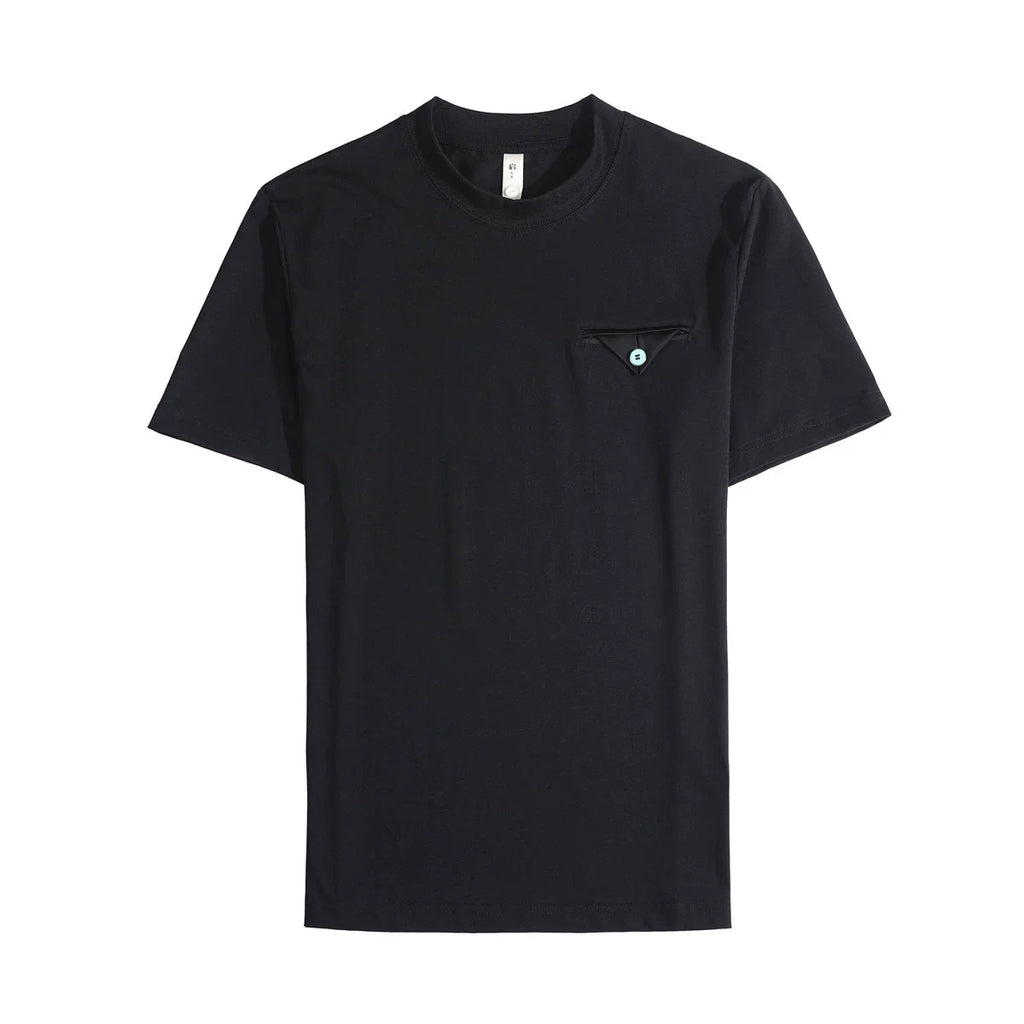 Bolso no peito design em torno do pescoço camiseta 2025 verão novos versatiles fino ajuste cor sólida manga curta casual t camisas preto/branco