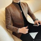 Novo chinês gola blazer jaqueta 2025 moda elegante impresso fino ajuste ternos de negócios jaqueta tailcoat roupas masculinas