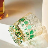 Copo de vinho de fluorite com cristais coloridos de alta qualidade, nível de coleção, corte à mão, copo de licor de uísque, caneca de água para restaurante chique, caixa de presente