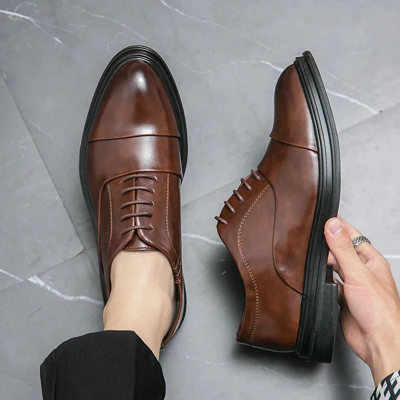 Homens sapatos de couro genuíno moda confortável diário negócios casual formal rendas masculino vestido calçados chaussure homme