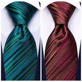 Conjunto clássico de gravata de seda masculino, gravata, listrada azul bordô, lenço elegante, abotoaduras, moda luxo, 3 peças