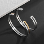 Pulseira de punho simples brilhante de dupla camada de aço inoxidável adequada para homens e mulheres pulseira de punho de duas cores joias de casal