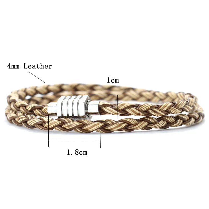 Noter minimalista masculino pulseira artesanal de couro trançado braclet homme aço inoxidável magentic fecho lazer acessórios pulsera