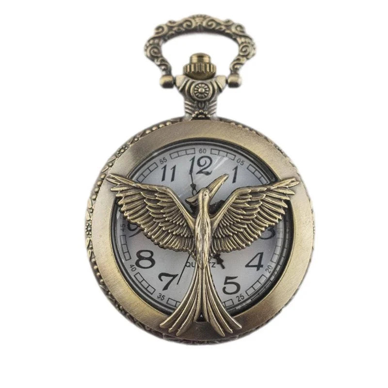 Oco grande pássaro relógio de bolso de quartzo bronze pássaros colar animal cosplay pingente corrente souverirn corrente com pássaro acessório