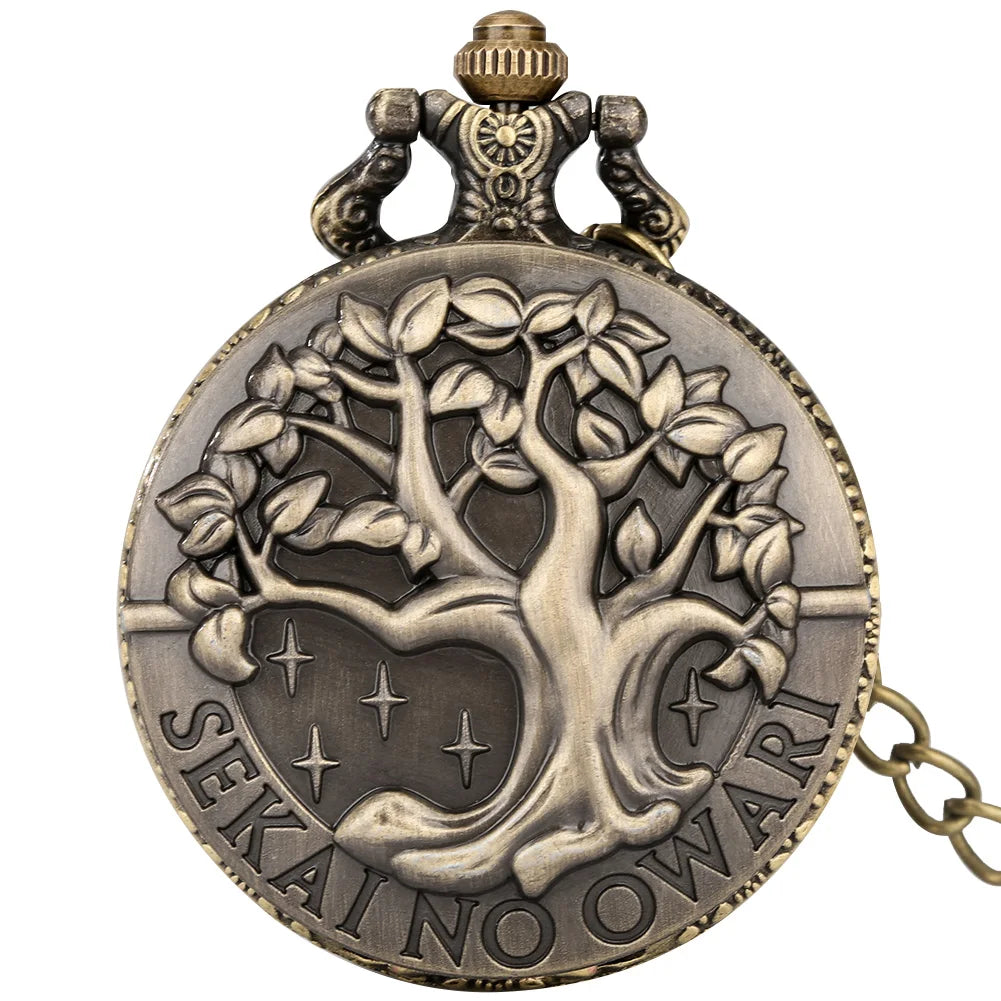 Árvore da vida padrão de bronze esboço tinta pintura dial vintage relógio de bolso com corrente antigo colar relógio de quartzo para homens