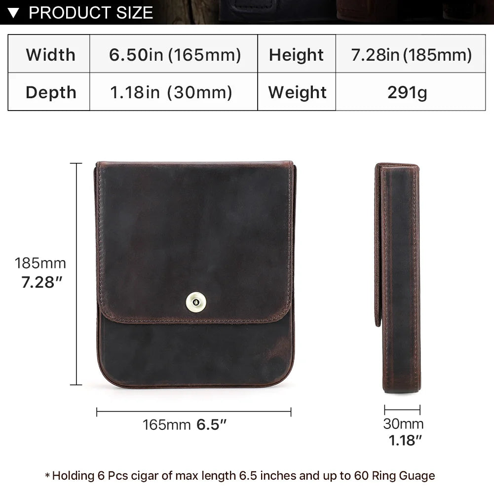 Genuine Crazy Horse Leather Travel Cigar Case, Humidor Box, Armazenamento para 4 Charutos, Acessórios para fumar