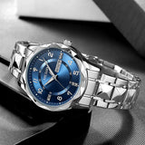 Megir relógio masculino de quartzo com pulseira de aço inoxidável, relógio de pulso estilo simples e data do dia, calendário, caixa de liga