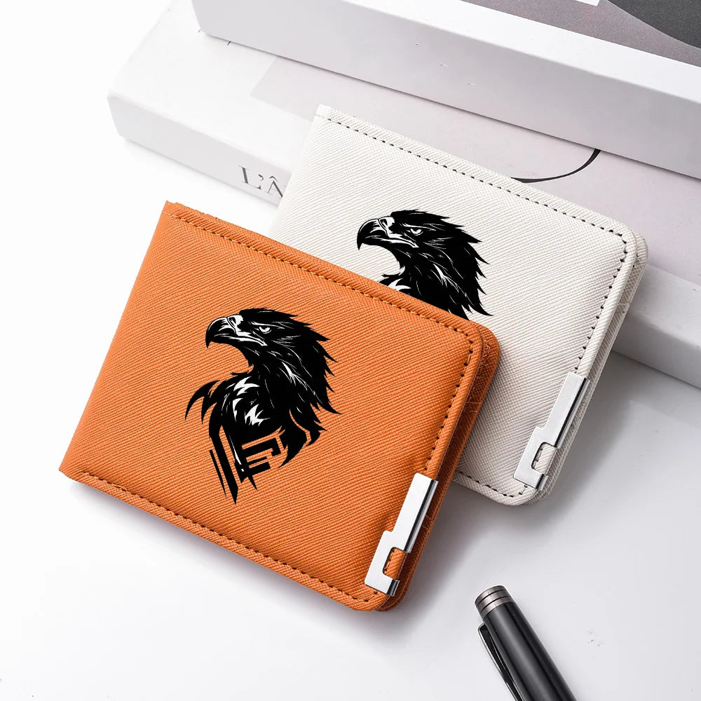 Carteira masculina de couro PU personalizada com estampa de águia carteira curta com vários slots