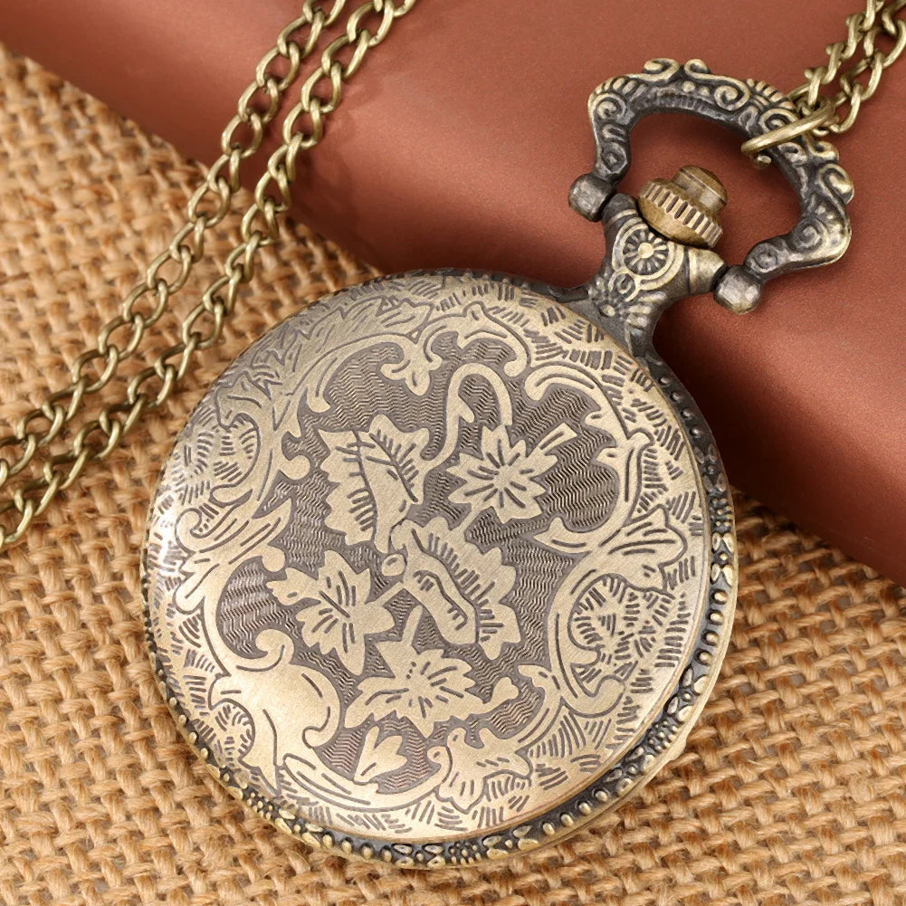 Árvore da vida padrão de bronze esboço tinta pintura dial vintage relógio de bolso com corrente antigo colar relógio de quartzo para homens