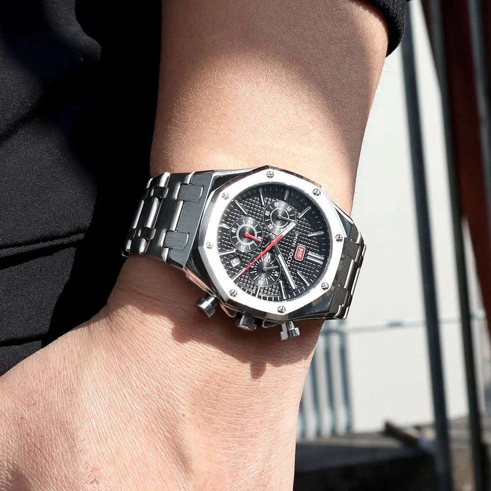 Mini foco novo relógio de quartzo de negócios para homens moda à prova dwaterproof água cronógrafo relógio de pulso luminoso com pulseira de aço inoxidável data