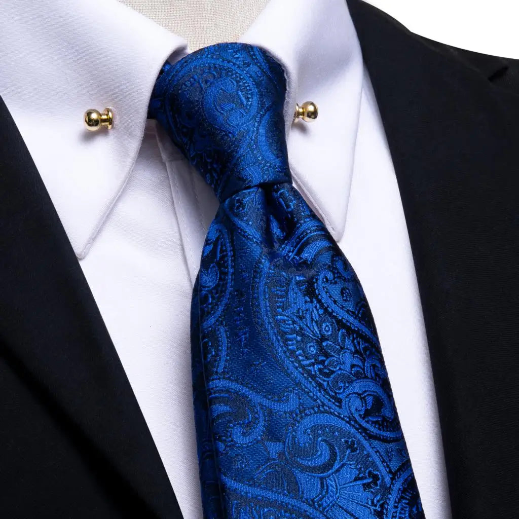 Oi-Tie-gravata azul teal masculina, gravata de alta qualidade, pino de gola dourada, conjunto de abotoaduras sólidas, luxo, novo