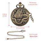 Bronze Vintage Ancient Dragon Design Quartz Pocket Watch Steampunk Analógico FOB Pocket Chain Presente Homens Mulheres Colar Pingente Relógio