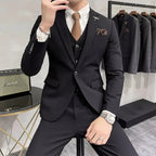 (Jaqueta + colete + calça) plus size 7xl-s masculino coreano fino ajuste noivo casamento negócios casual smoking masculino trabalho terno social 3 peças