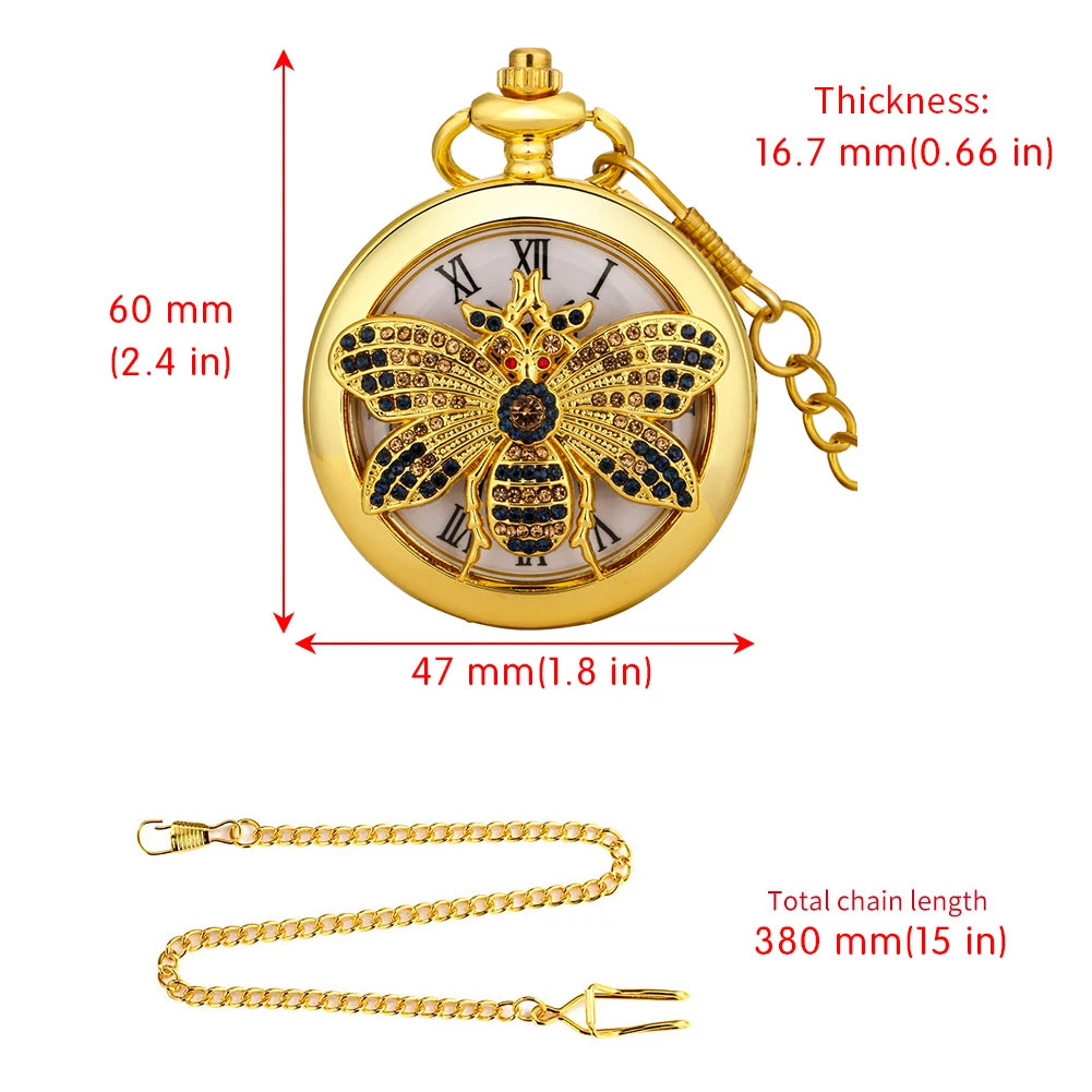 Encantador relógio de bolso de quartzo coruja incrustado de diamante, dourado artesanato arte, corrente oca relógio, camisola pingente, luxo