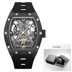 MEGIR Moda Esportes Relógio Mecânico para Homens Relógio de Pulso Automático com Pulseira de Silicone Transparente Tonneau Dial