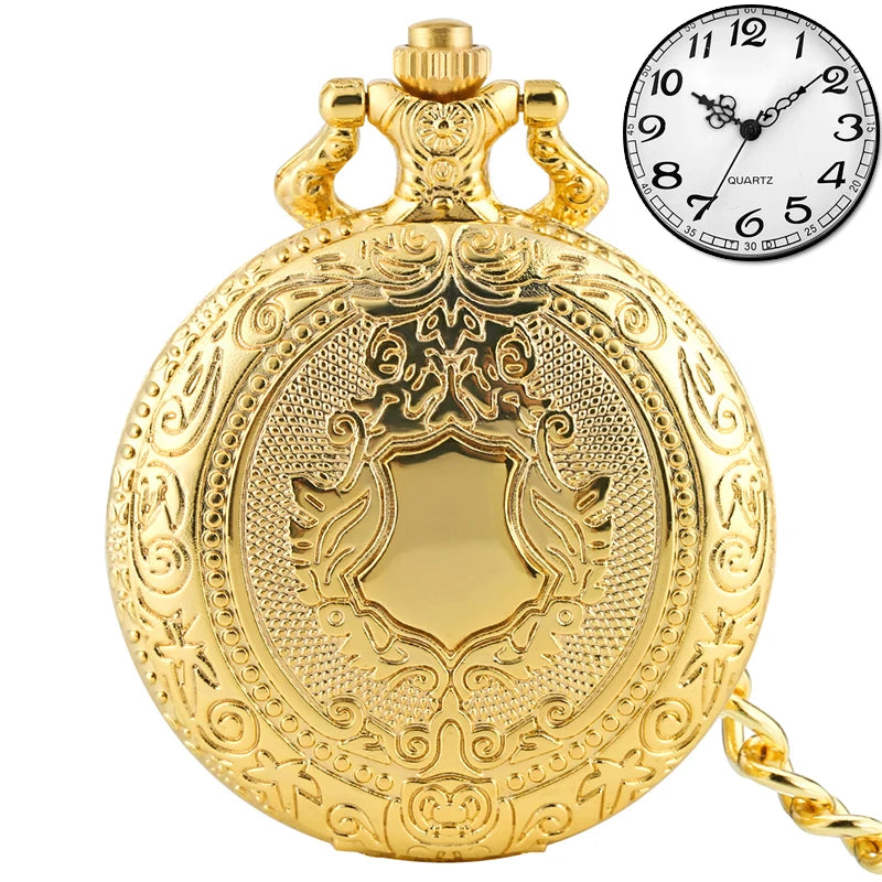 Luxo prata escudo coroa padrão relógio de bolso de quartzo moda colar pingente corrente jóias presente steampunk relógio para homem