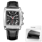 Megir retângulo dial pulseira de couro relógio para homem casual azul cronógrafo relógios de quartzo homem relógio de pulso montre reloj Часы m �