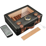 Humidor de charutos, caixa de umidificador de viagem com tampo de vidro, medidor de higrômetro de umidificador, caixa de charuto forro de madeira de cedro até 50 peças