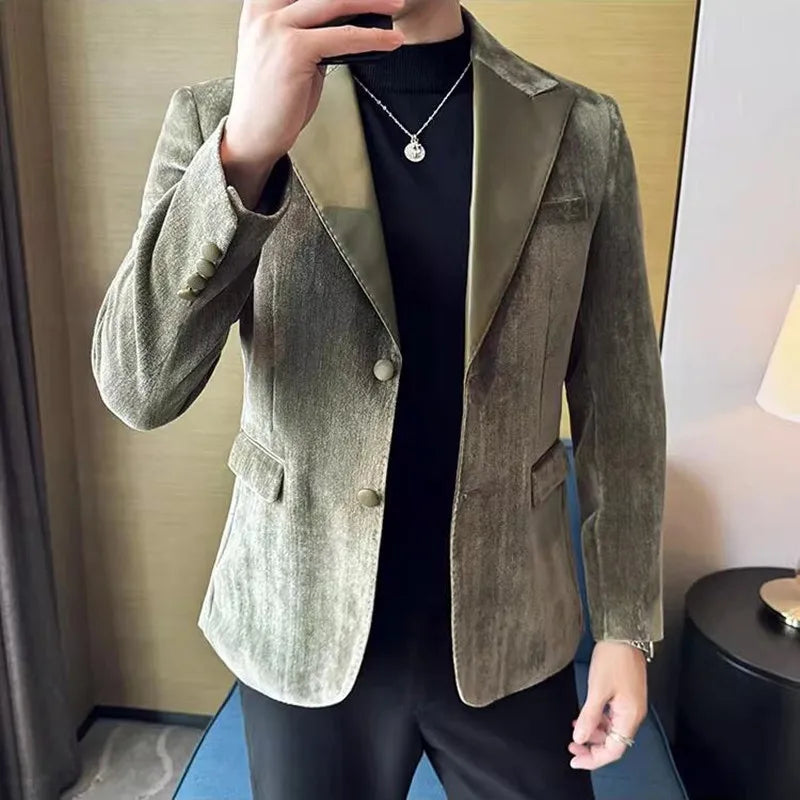 Embreagem de couro chenille terno jaquetas 2025 outono inverno novos homens negócios casual fino ajuste casacos formal festa casamento tailcoat
