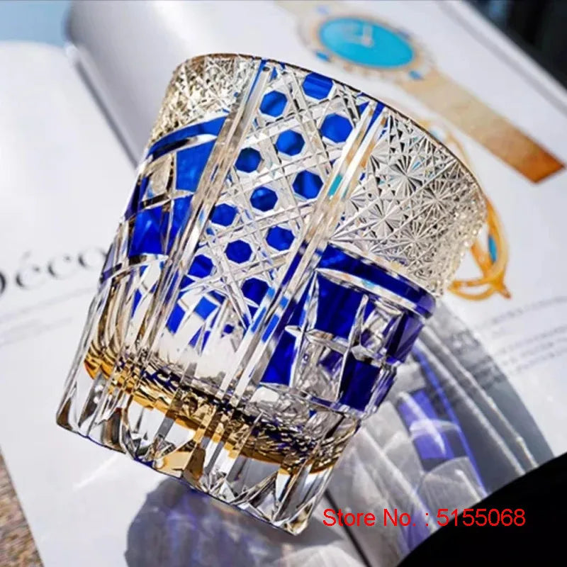 Estilo retro japonês dragão olhos edo kiriko copo mão gravar cristal wineglass presentes de alta qualidade uísque licor vidro brandy snifter