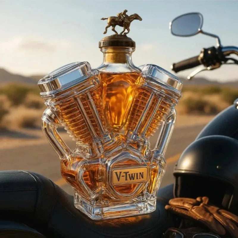 Nova garrafa de uísque v8 garrafa de motor de motocicleta vintage vidro decorado v-tipo duplo-motor uísque sóbrio barware