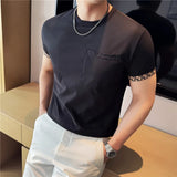 Verão dupla face wear camiseta masculina 2025 nova alta qualidade tripulação pescoço moda versátil casual fino ajuste elasticidade camiseta