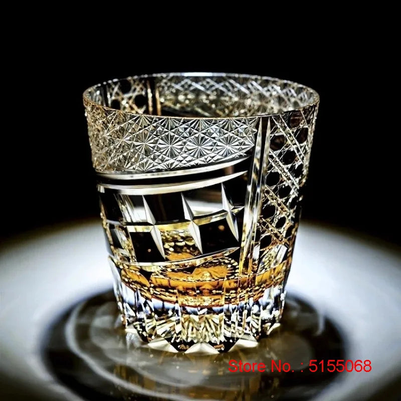 Estilo retro japonês dragão olhos edo kiriko copo mão gravar cristal wineglass presentes de alta qualidade uísque licor vidro brandy snifter