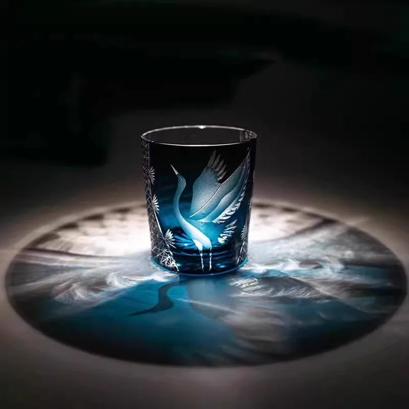 Japonês mão gravura pinheiro guindaste edo kiriko cristal copo de uísque trabalho da arte copo vinho brandy snifter saquê caneca copo de licor