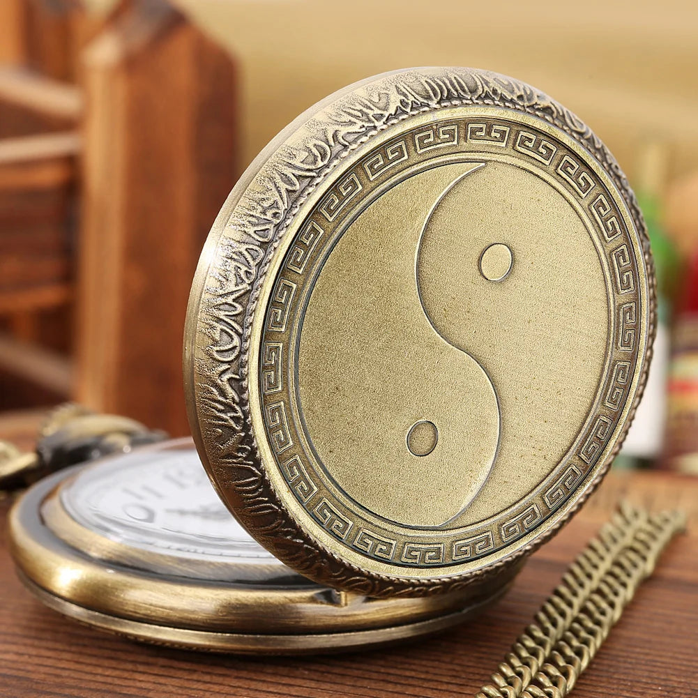 Vintage bronze chinês retro tai chi fofoca banish mau sorte relógio de bolso de quartzo colar pingente melhor amigo amizade jóias