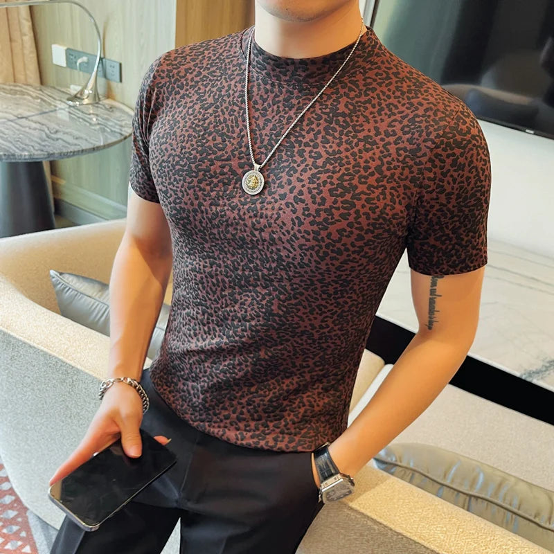Padrão de leopardo t camisa para homens verão nova moda 3d impresso mangas curtas fino ajuste em torno do pescoço casual camisetas streetwear 4xl-m