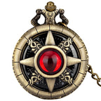 Exquisite Emerald-Green Stone Bronze Case Quartz Pocket Watch, Simples Dial Branco Cadeia Relógio, Colar Pingente para Homens e Mulheres