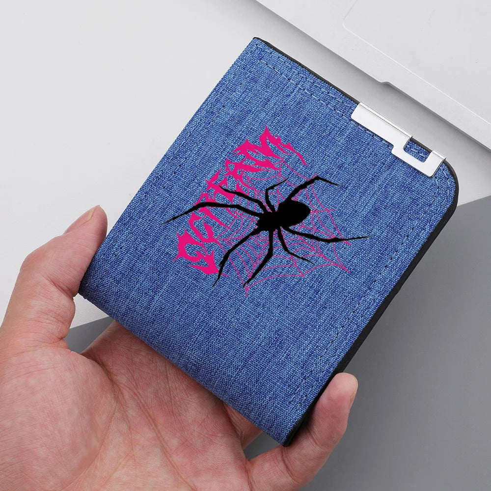 Nova carteira masculina de lona dobrável duplo zíper moeda bolso para titular do cartão de identificação curto titular do cartão carteira