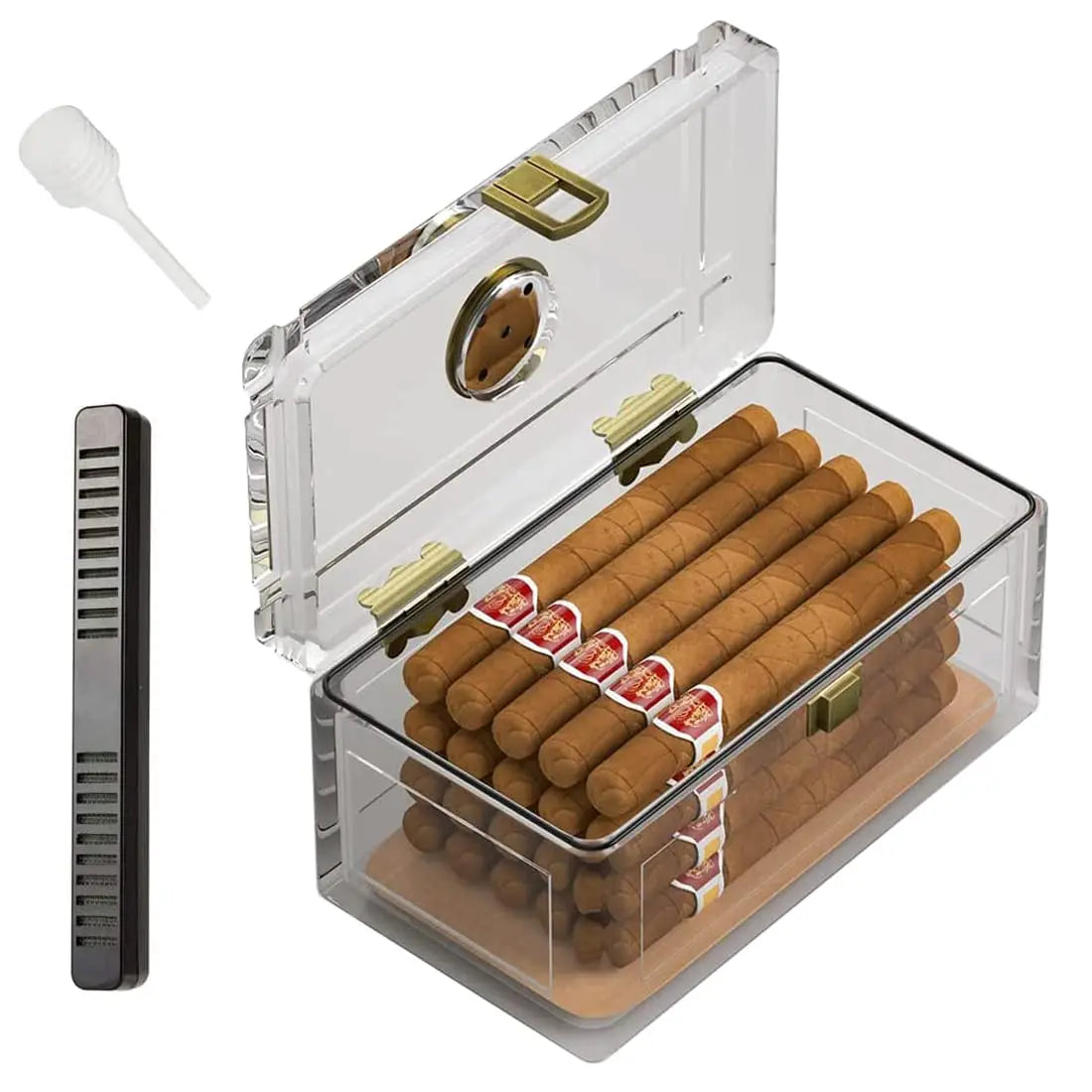 Umidificador de charuto acrílico com higrômetro, bandeja de madeira de cedro, caixa portátil, caixa de charuto, adequado para 18-50, acessórios para fumar
