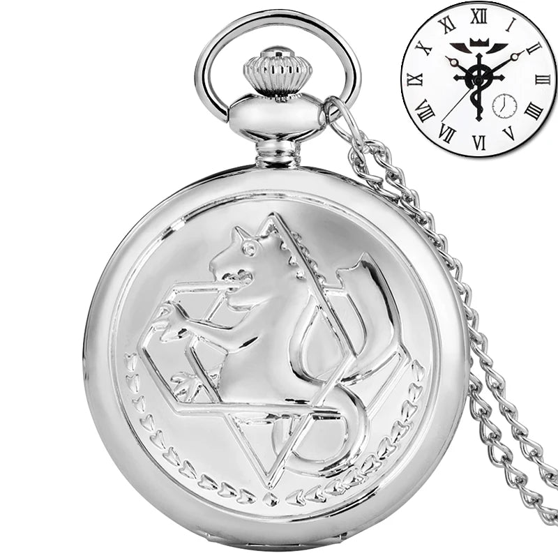 Vintage preto fullmetal alchemist relógio de bolso quartzo steampunk popular edward elric colar corrente fãs cosplay anime relógios
