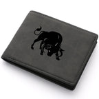 Mini carteira curta masculina com padrão de touro, zíper, bolso para moedas, porta-cartões com vários slots, presente ideal para estudantes jovens