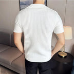 Camisas polo de malha com decote em v listrado masculino, manga curta, respirável fina, casual, moda social, novo, verão, 4XL, 2024