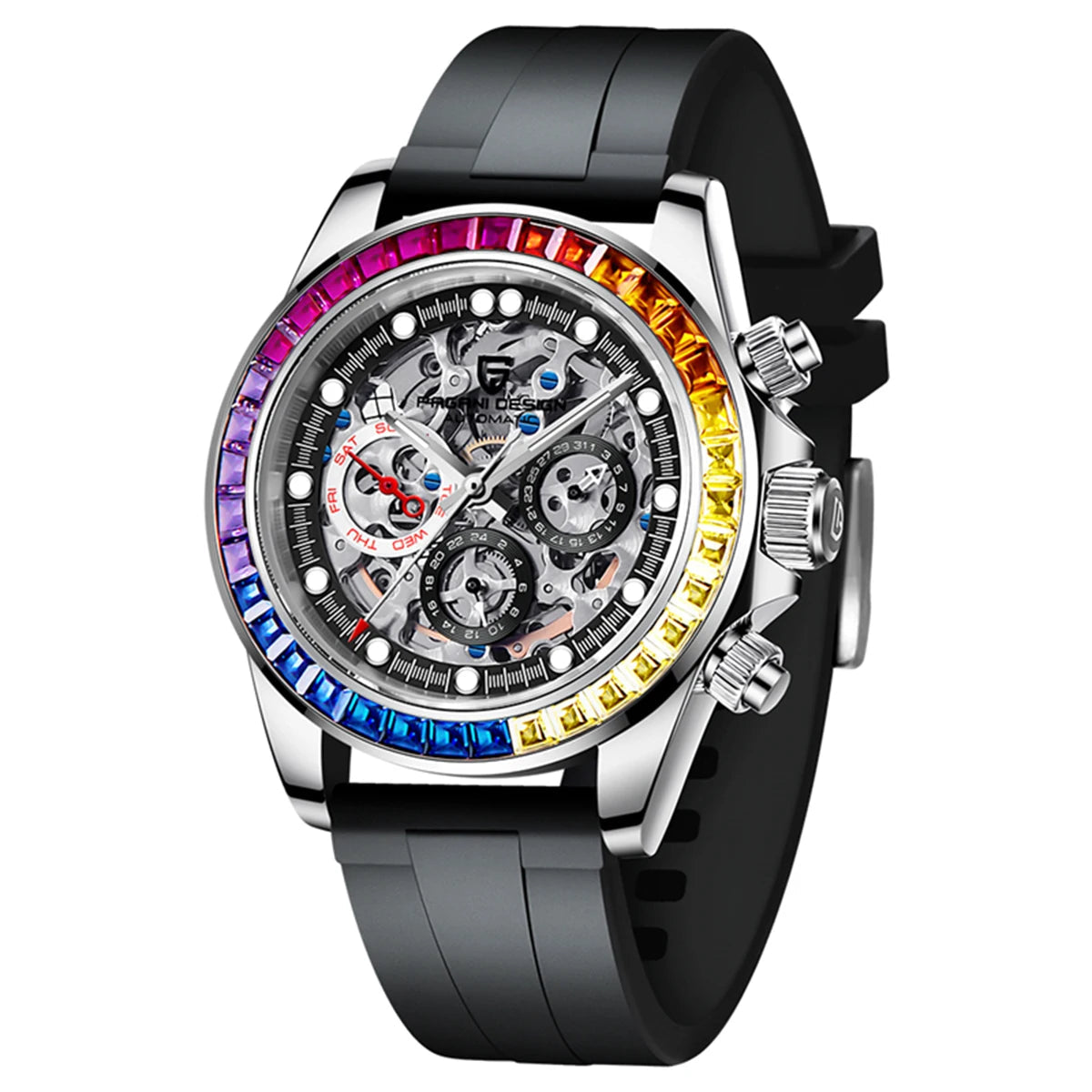 Pagani design topo super marca relógio mecânico automático masculino moldura de cerâmica arco-íris negócios relógio à prova dwaterproof água relogio masculino