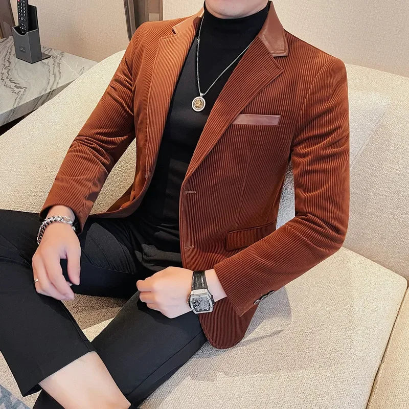 Outono inverno veludo terno casaco para homens coreano elegante fino ajuste negócios formal vestido casacos noivo casamento smoking terno jaqueta