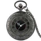 Preto numerais romanos relógio de bolso de quartzo masculino feminino preto oco caso steampunk vintage pingente colar melhores presentes para homens