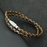 Noter minimalista masculino pulseira artesanal de couro trançado braclet homme aço inoxidável magentic fecho lazer acessórios pulsera
