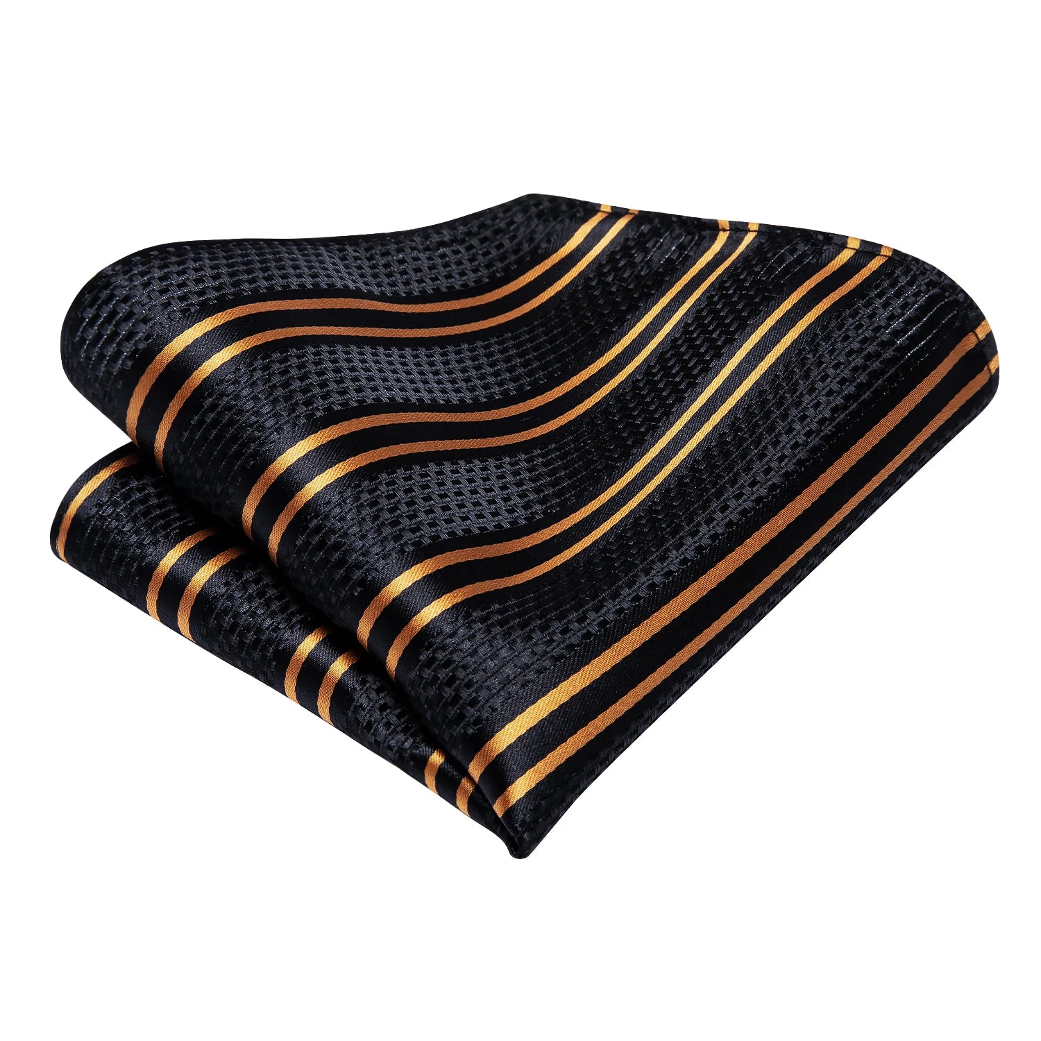 Hi-tie caixa de presente de luxo listrado dourado gravata macia lenço masculino conjunto de abotoaduras casamento alta qualidade